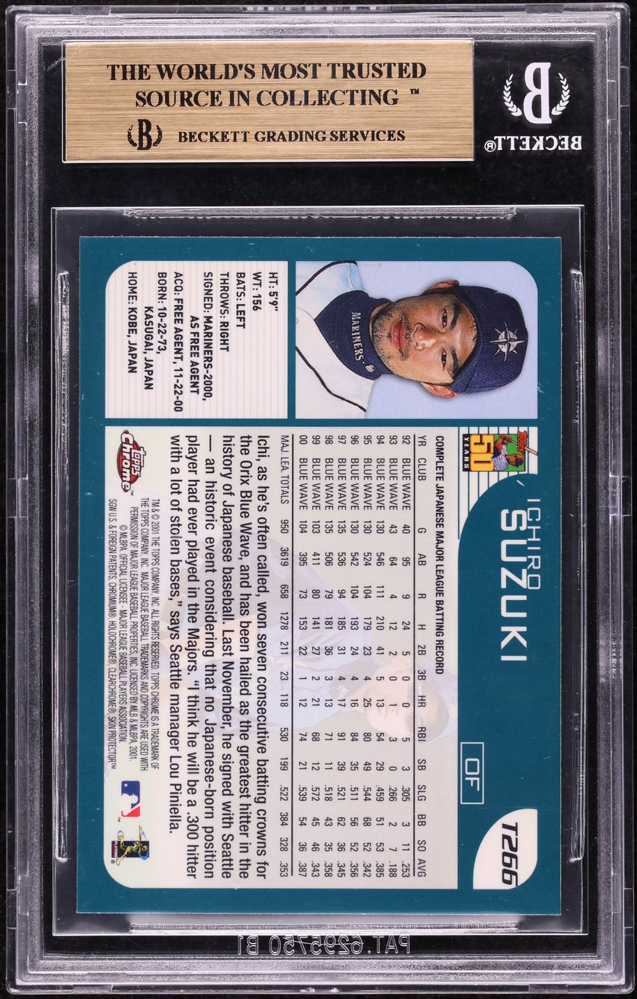 2001 Topps Chrome Traded Ichiro ROOKIE #T266 BGS 9.5 GEM MINT