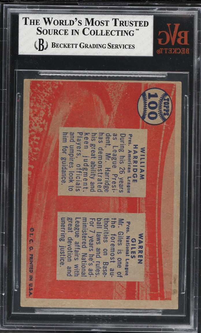 1957 Topps League Presidents William Harridge & Warren Giles #100 BVG 5 EX