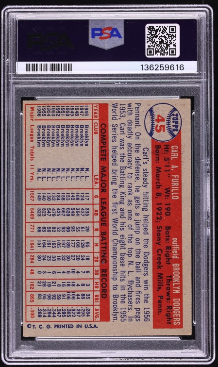 1957 Topps Carl Furillo #45 PSA 4 VGEX