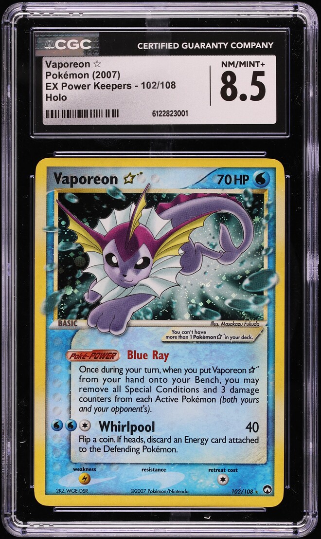 2007 Pokemon EX Power Keepers Holo Vaporeon Gold Star #102 CGC 8.5 NM-MT+