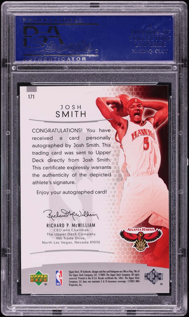 2004 SP Authentic Josh Smith ROOKIE AUTO /1499 #171 PSA 10 GEM MINT