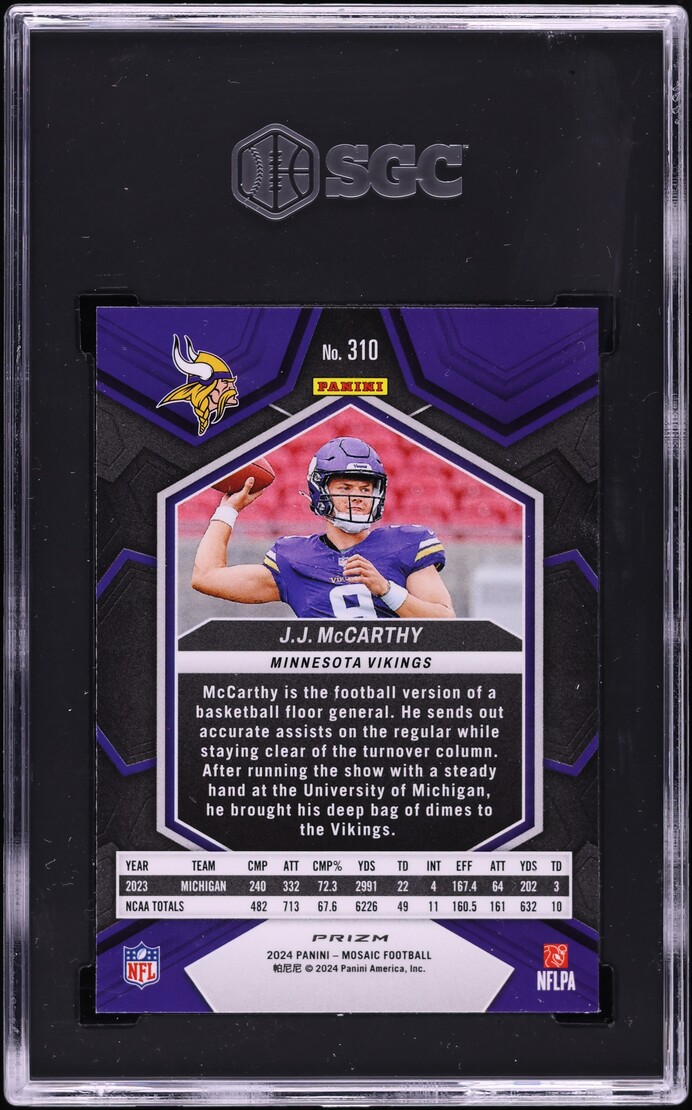 2024 Panini Mosaic Pink Camo Prizm J.J. McCarthy ROOKIE #310 SGC 9 MINT