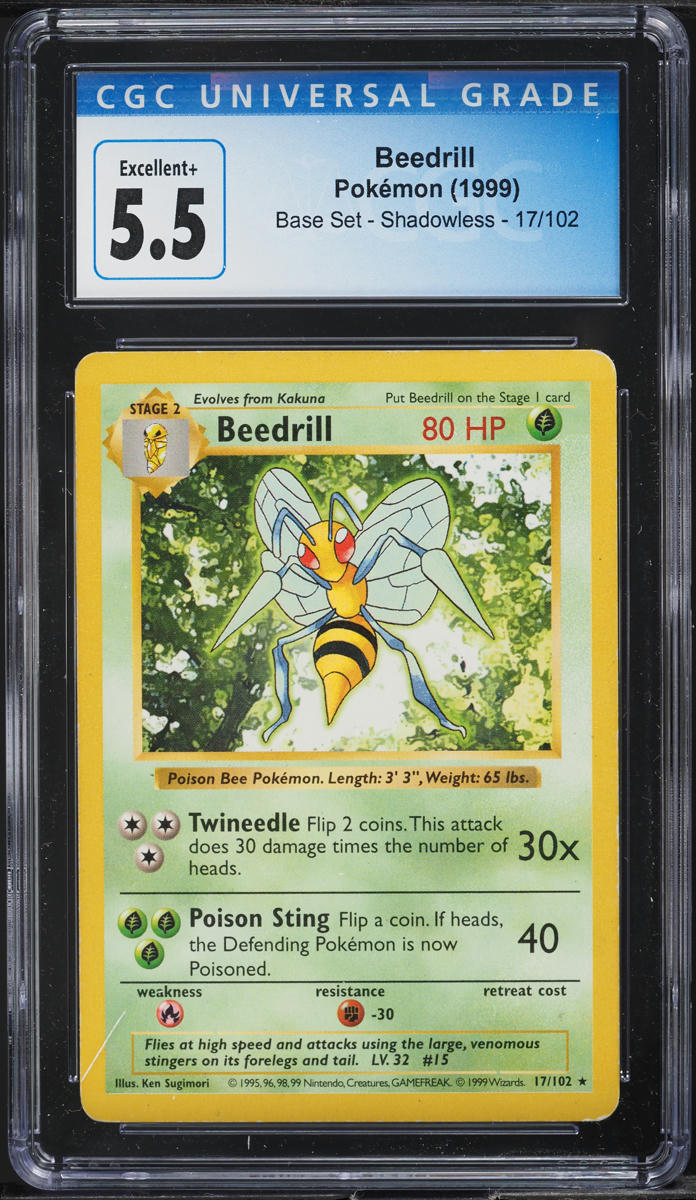 1999 Pokemon Base Set Shadowless Beedrill #17 CGC 5.5 EX+