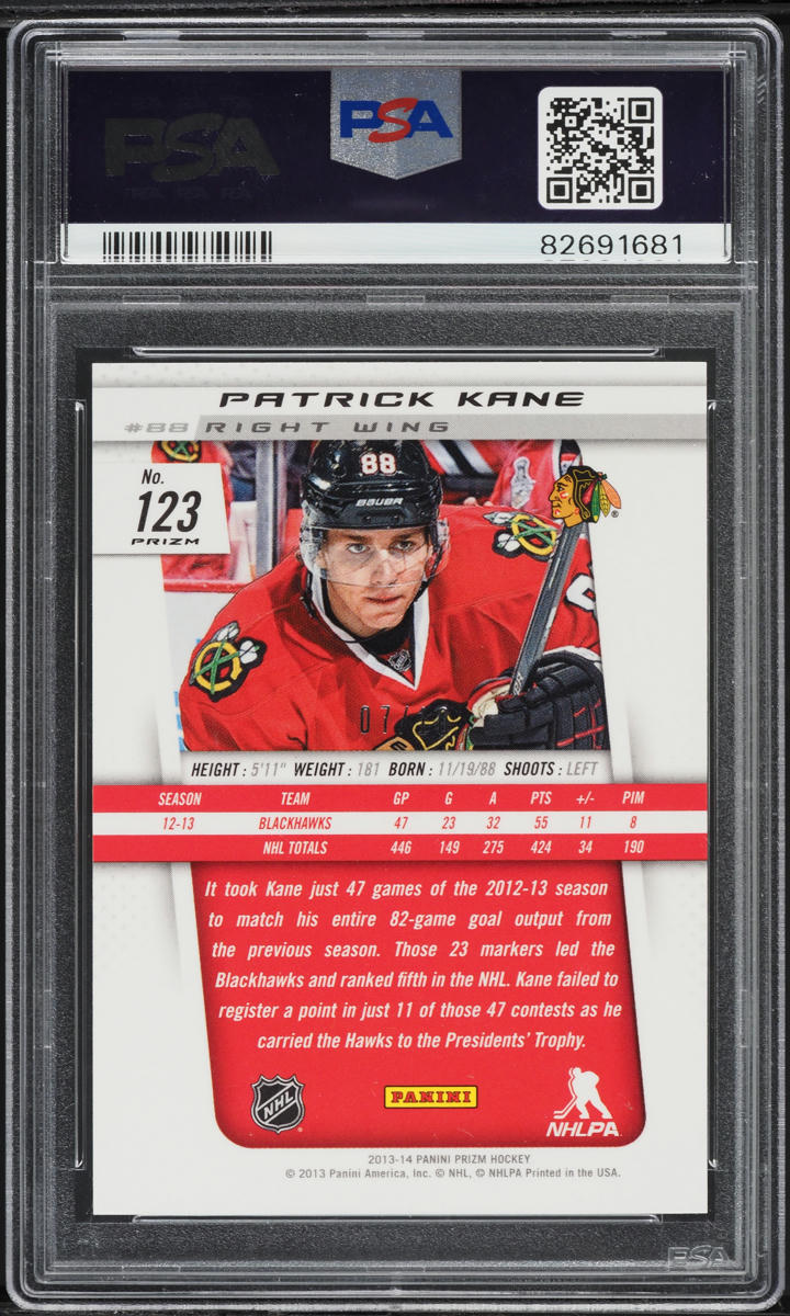 2013 Panini Prizm Gold Patrick Kane /10 #123 PSA 9 MINT