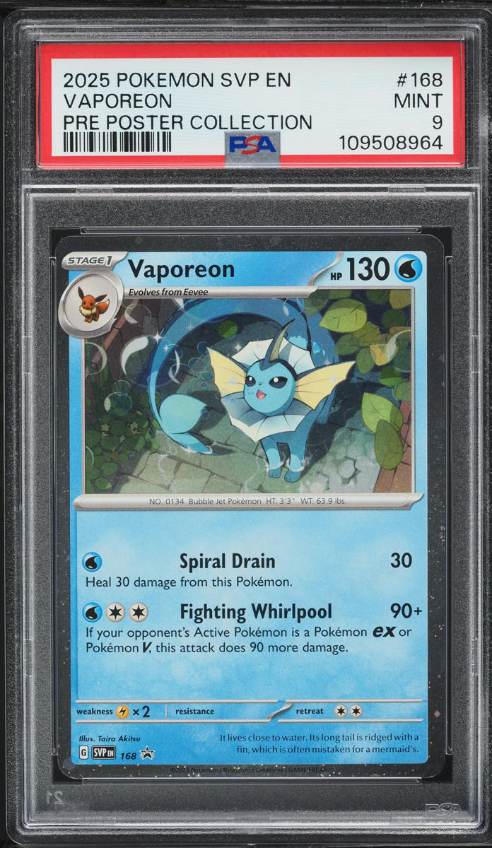 2025 Pokemon SV Promo Prismatic Evolutions Poster Collection Vaporeon #168 PSA 9 MINT
