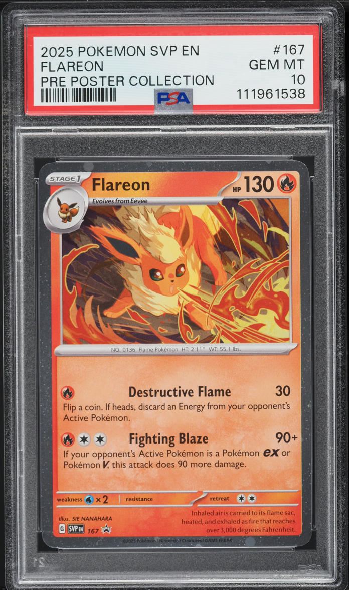2025 Pokemon SV Promo Prismatic Evolutions Poster Collection Flareon #167 PSA 10 GEM MINT