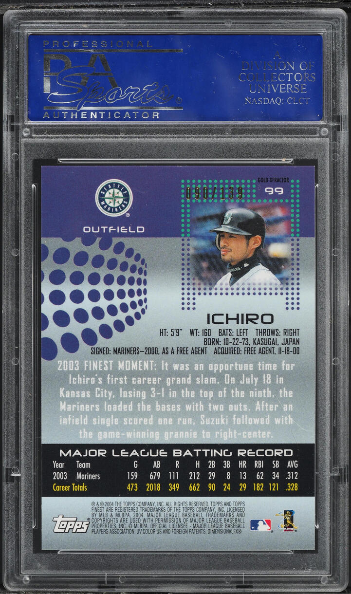 2004 Finest Gold Xfractor Ichiro Suzuki /139 #99 PSA 9 MINT