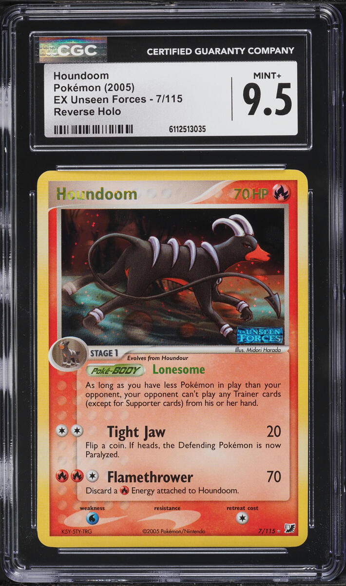 2005 Pokemon EX Unseen Forces Reverse Holo Houndoom #7 CGC 9.5 MINT+