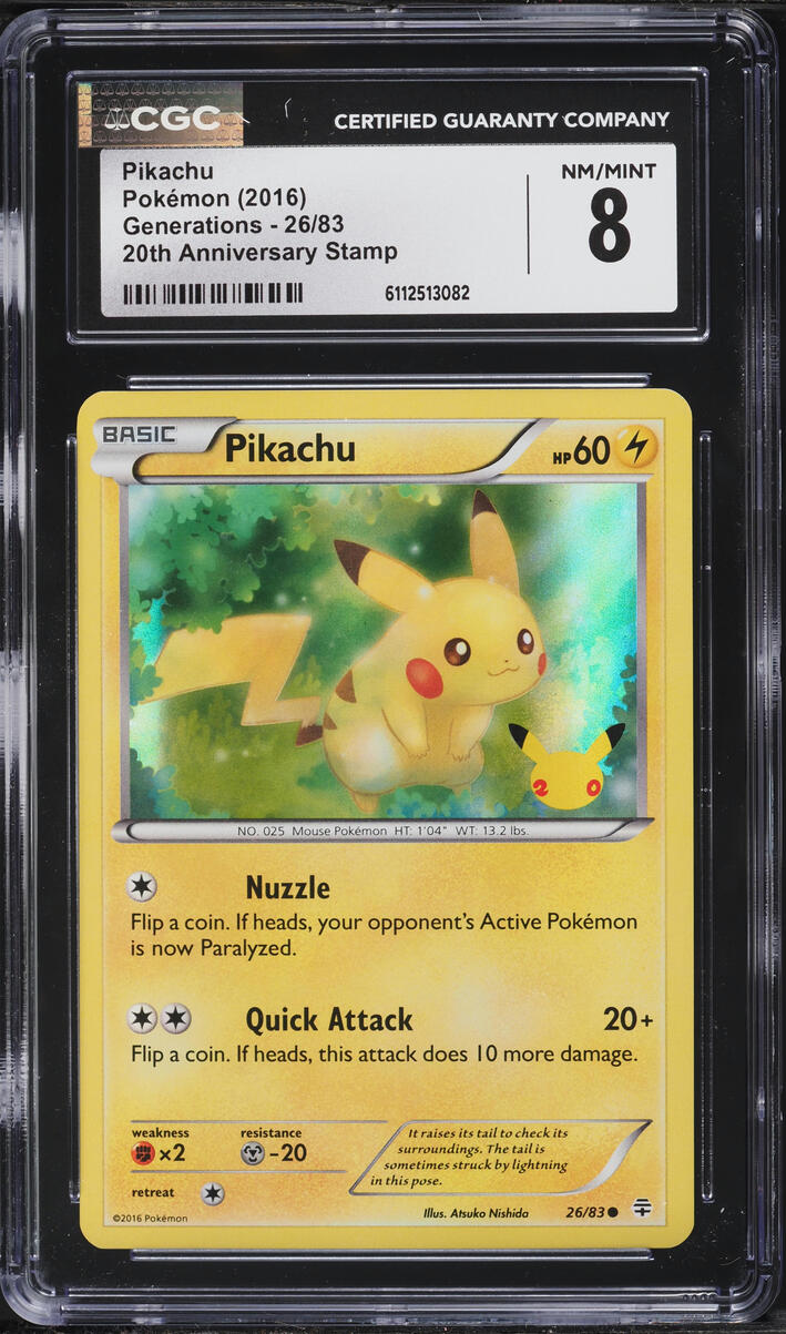 2016 Pokemon XY Generations 20th Anniversary Stamp Holo Pikachu #26 CGC 8 NM-MT