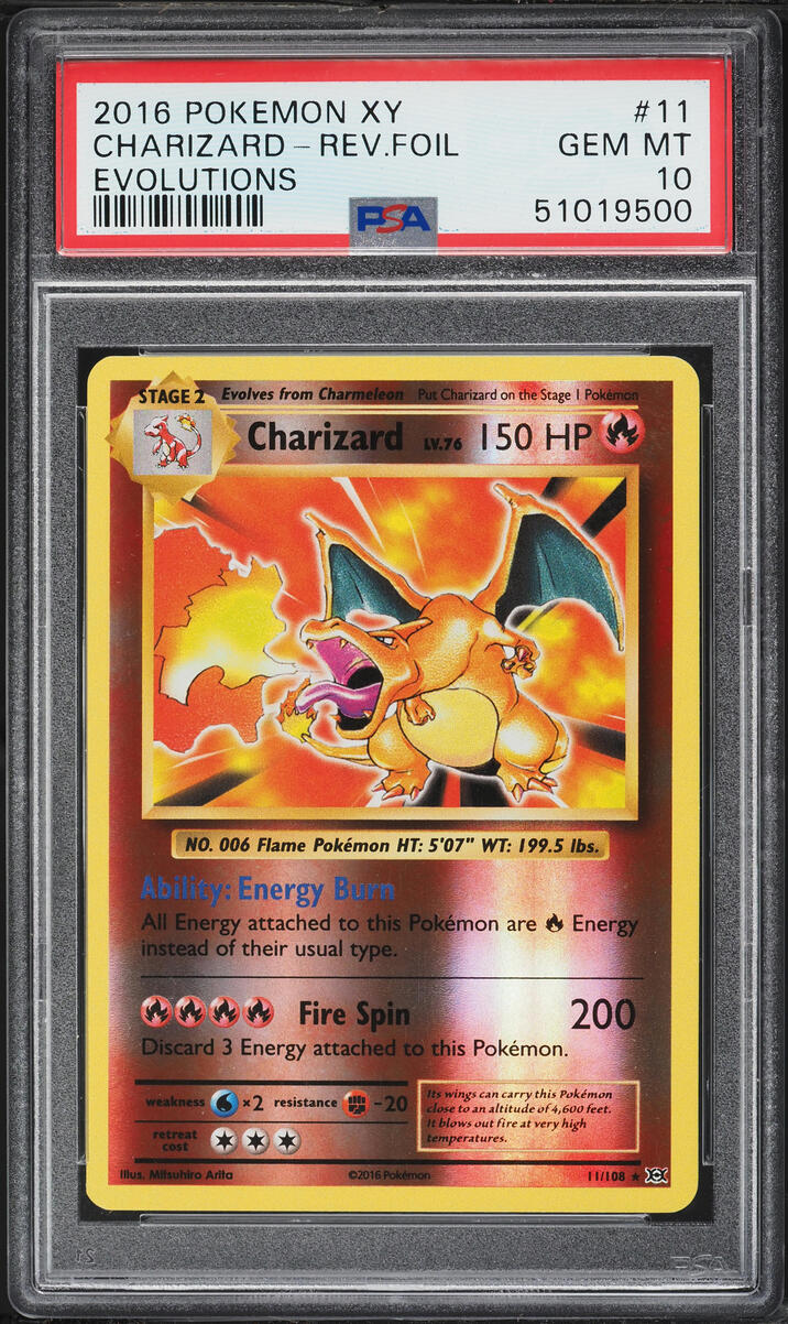 2016 Pokemon XY Evolutions Reverse Holo Charizard #11 PSA 10 GEM MINT