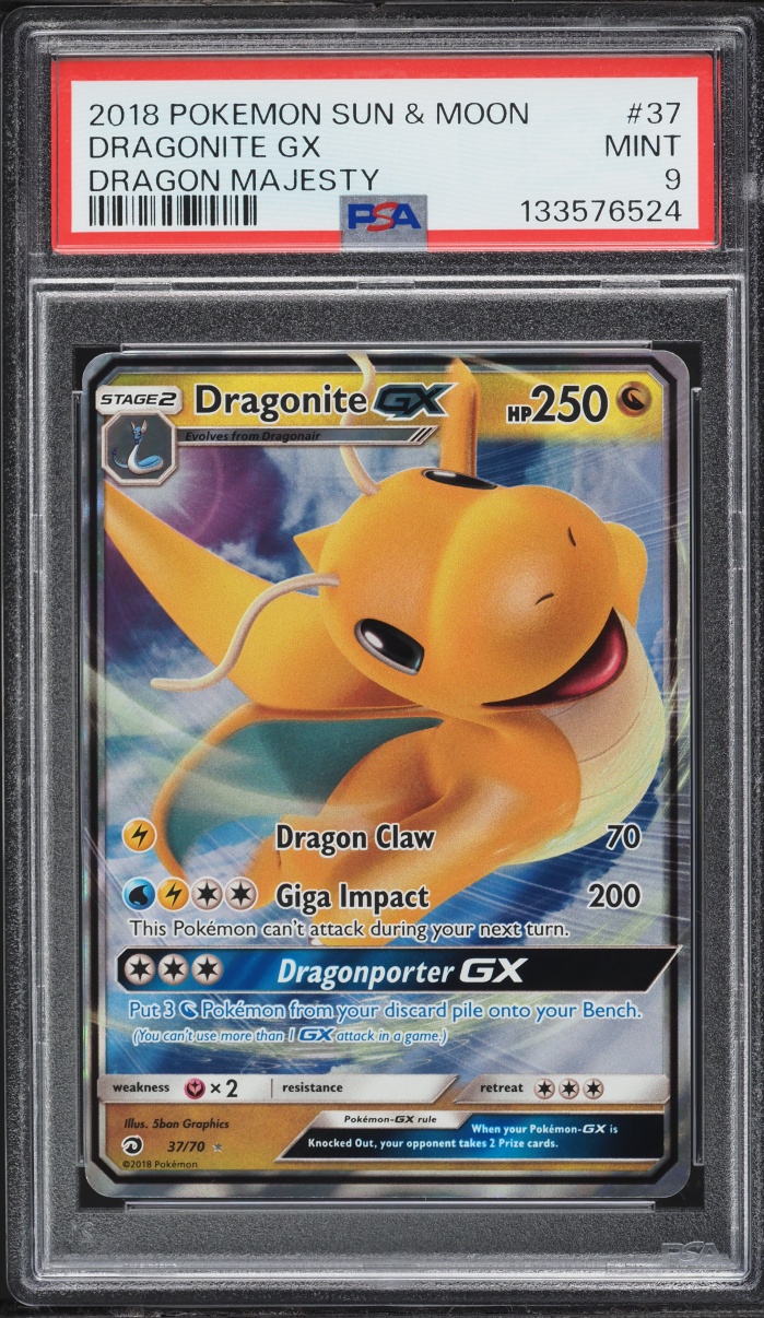 2018 Pokemon Sun & Moon Dragons Majesty Holo Dragonite GX #37 PSA 9 MINT