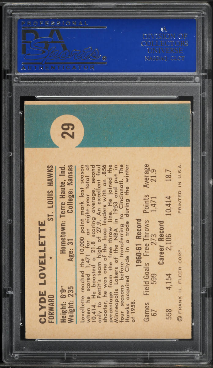 1961 Fleer Basketball Clyde Lovellette #29 PSA 7 NRMT