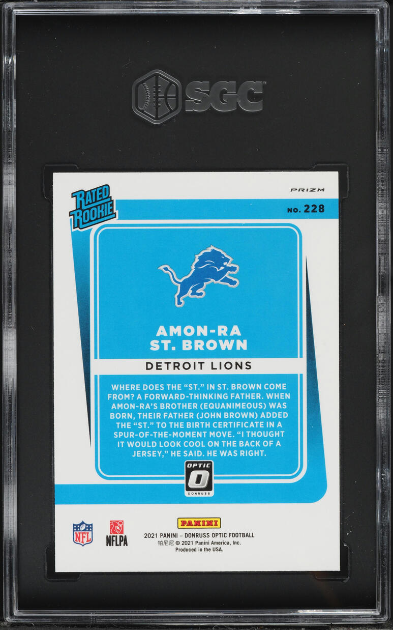 2021 Donruss Optic Green Velocity Prizm Amon-Ra St. Brown ROOKIE #228 SGC 10 GEM MINT