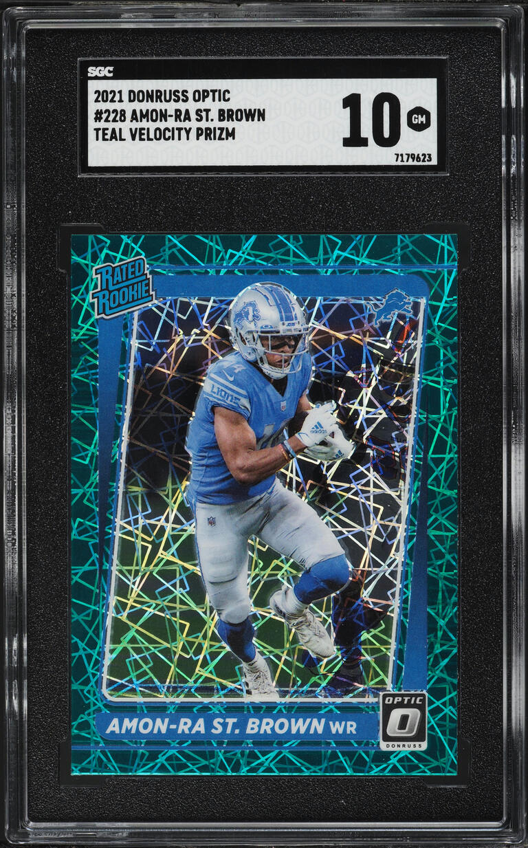 2021 Donruss Optic Green Velocity Prizm Amon-Ra St. Brown ROOKIE #228 SGC 10 GEM MINT