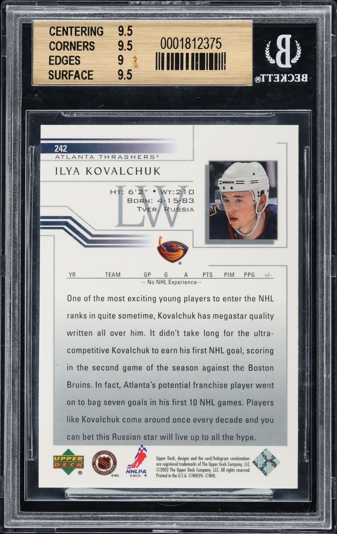 2001 Upper Deck Hockey Ilya Kovalchuk ROOKIE #211 BGS 9.5 GEM MINT
