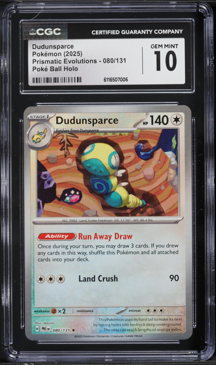 2025 Pokemon SV Prismatic Evolutions Poke Ball Holo Dudunsparce #80 CGC 10 GEM MINT