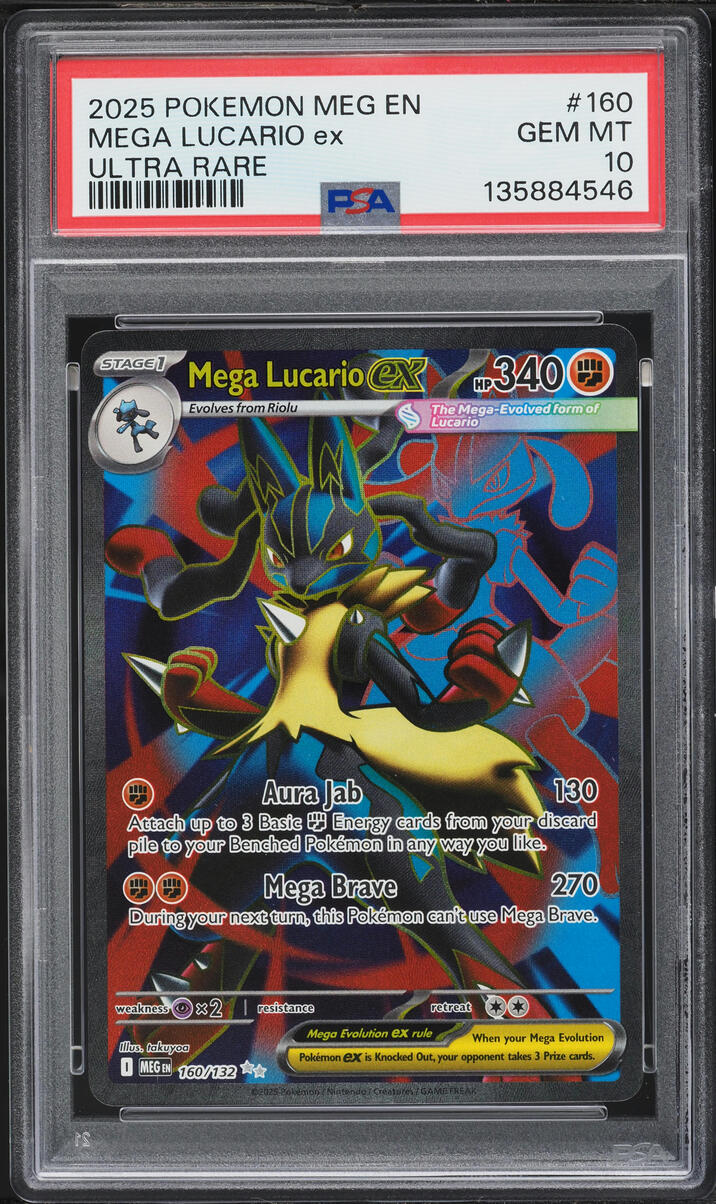 2025 Pokemon Mega Evolution Full Art Mega Lucario EX #160 PSA 10 GEM MINT