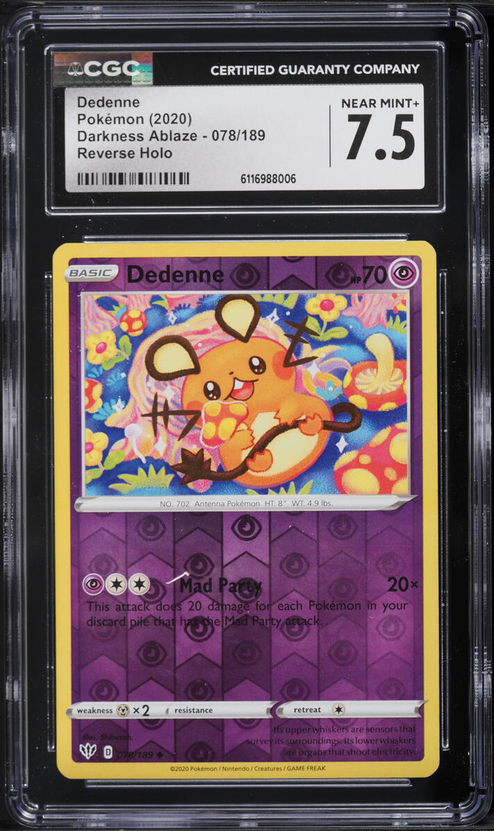 2020 Pokemon Sword & Shield Darkness Ablaze Reverse Holo Dedenne #078 CGC 7.5 NRMT+
