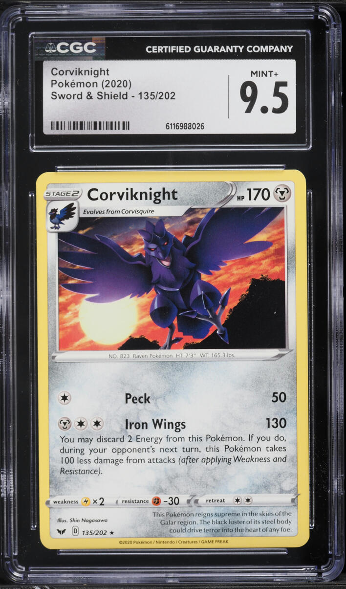 2020 Pokemon Sword & Shield Corviknight #135 CGC 9.5 MINT+