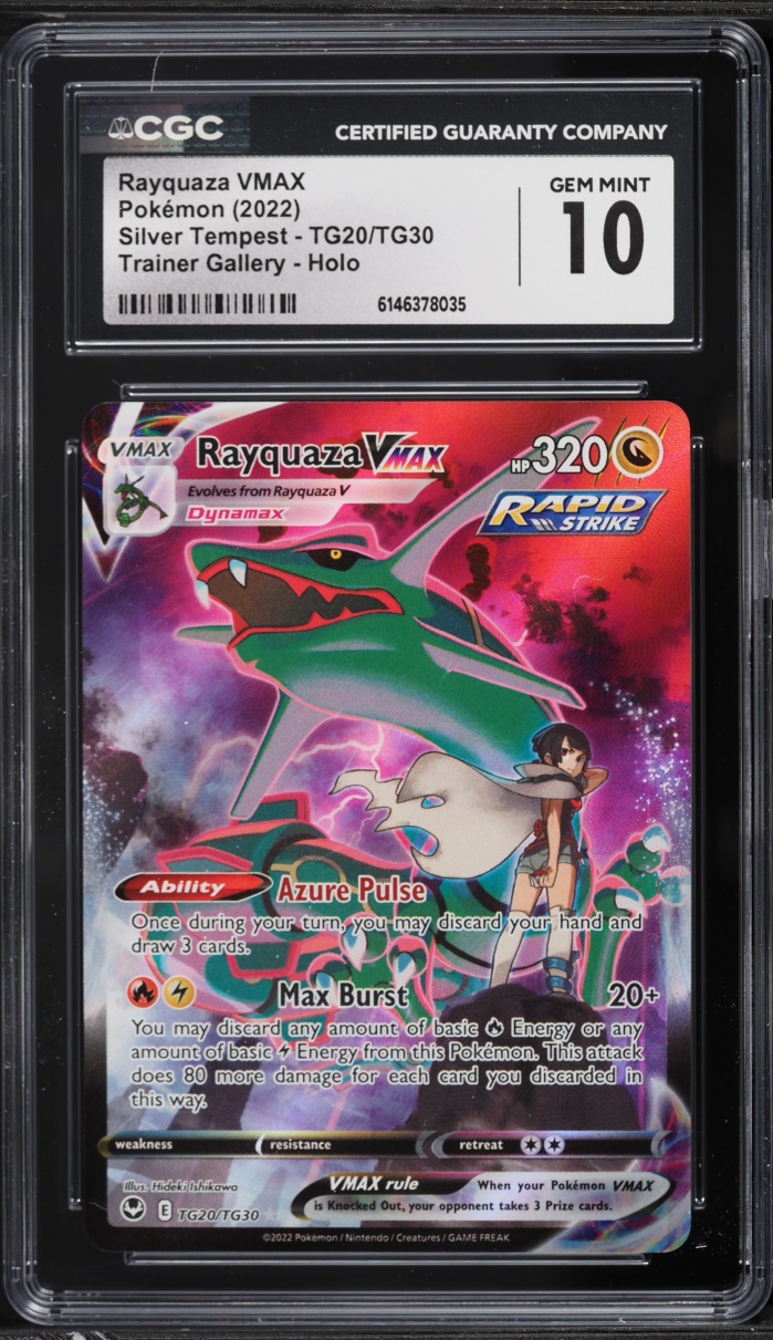 2022 Pokemon Sword & Shield Silver Tempest Full Art Rayquaza VMAX #TG20 CGC 10 GEM MINT