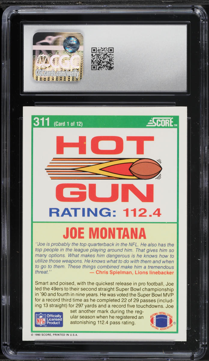 1990 Score Football Joe Montana #311 CGC 10 GEM MINT
