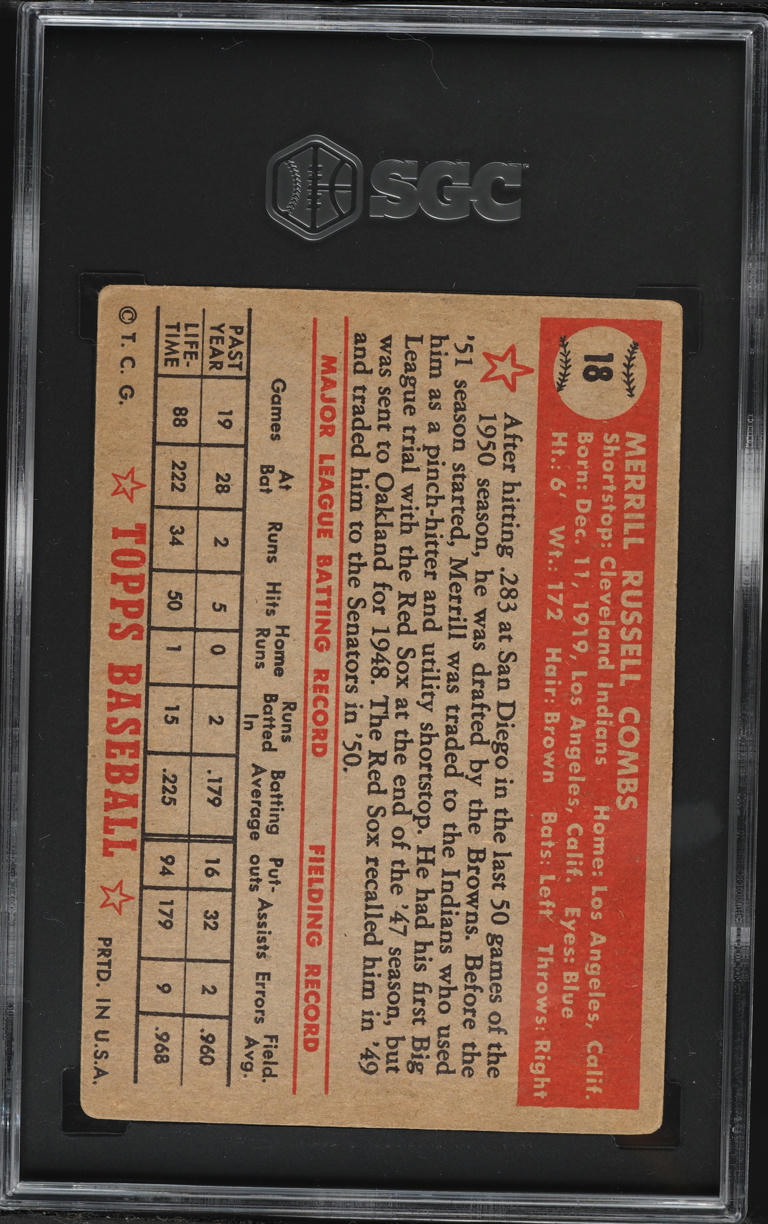 1952 Topps Merrill Combs #18 SGC 4 VGEX