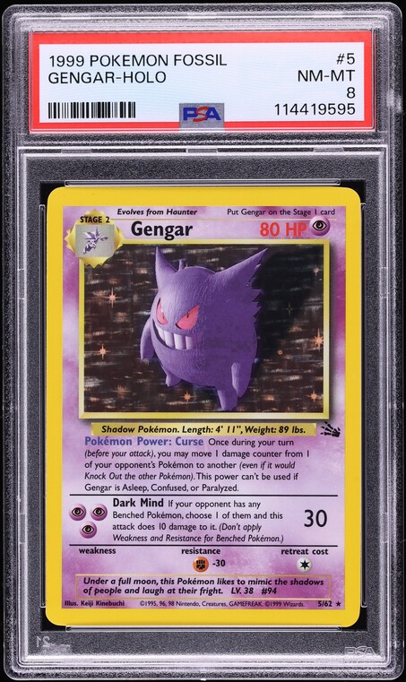 1999 Pokemon Fossil Holo Gengar #5 PSA 8 NM-MT