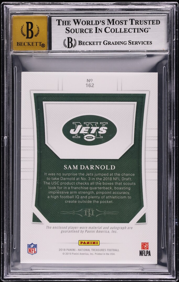 2018 National Treasures Sam Darnold ROOKIE PATCH AUTO /99 #162 BGS 8.5 NM-MT+
