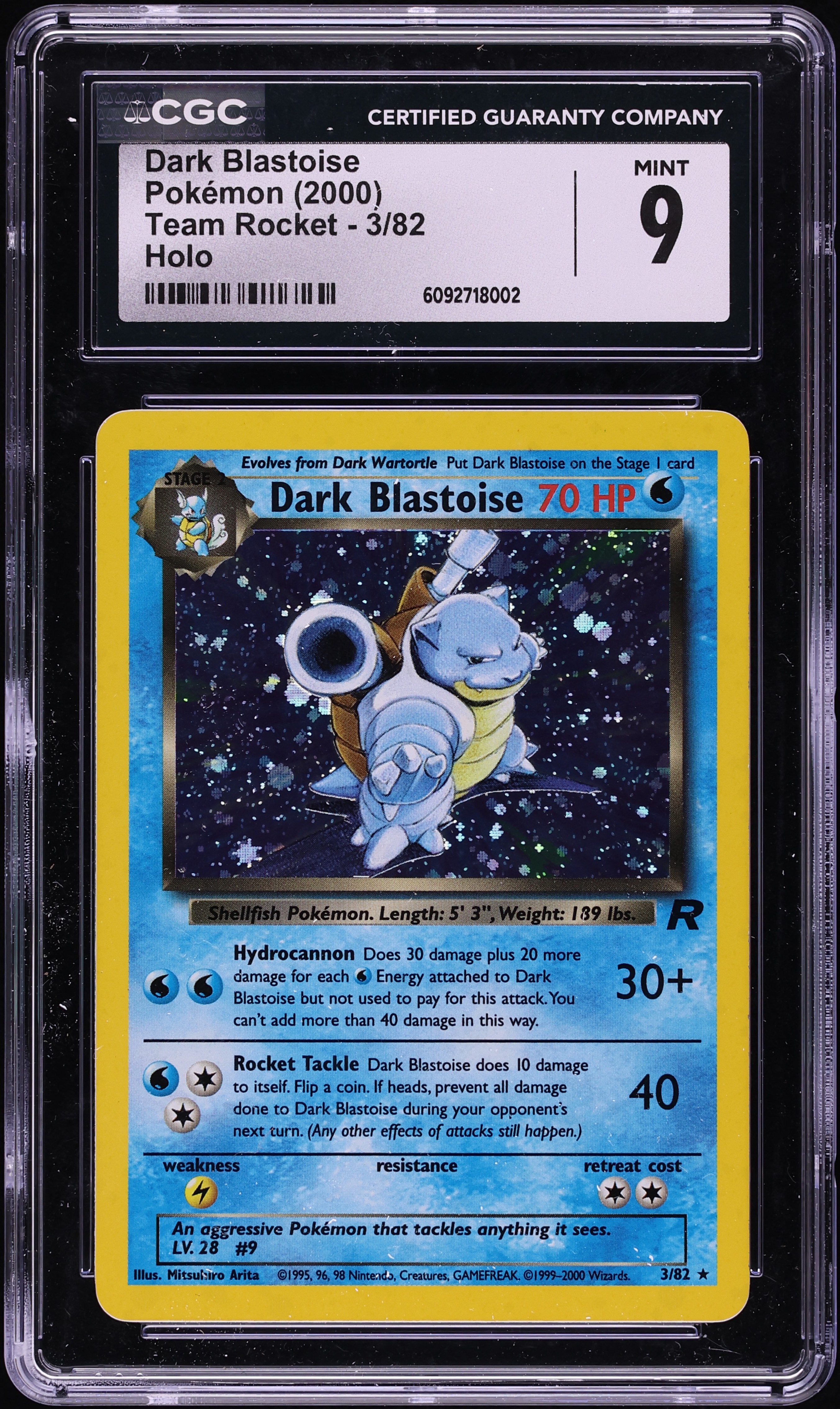 2000 Pokemon Team Rocket Holo Dark Blastoise #3 CGC 9 MINT