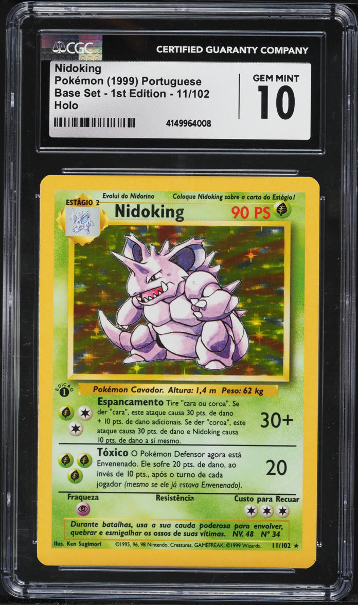 1999 Pokemon Portuguese Base Set 1st Edition Holo Nidoking #11 CGC 10 GEM MINT