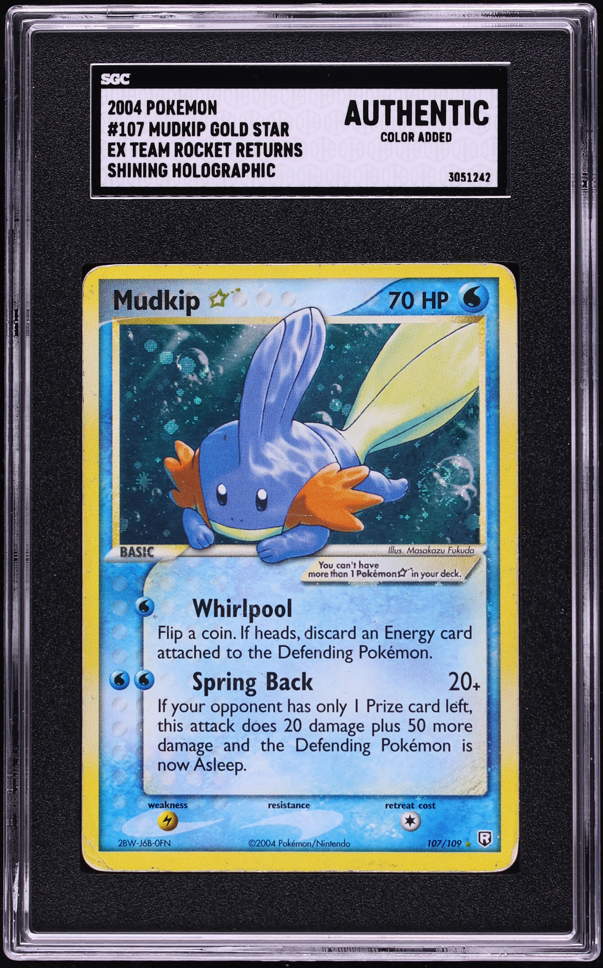 2004 Pokemon EX Team Rocket Returns Shining Holo Mudkip Gold Star #107 SGC AUTH