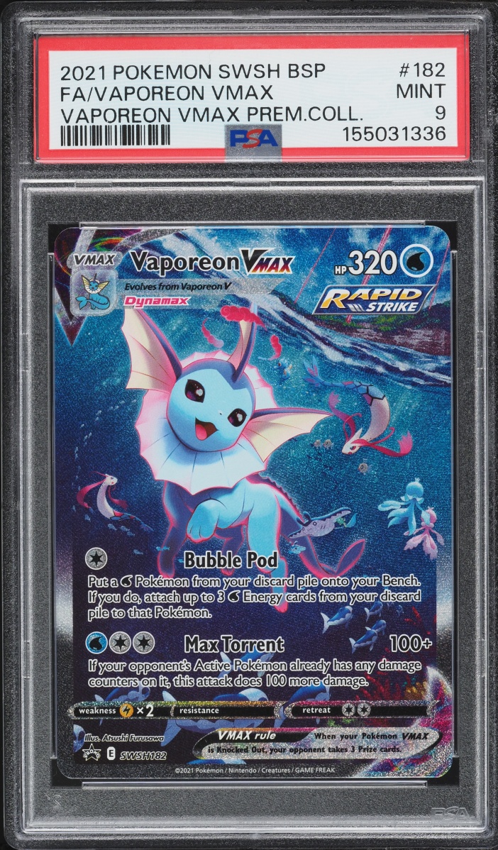 2021 Pokemon Sword & Shield Promo Premium Collection Full Art Vaporeon VMAX #SWSH182 PSA 9 MINT