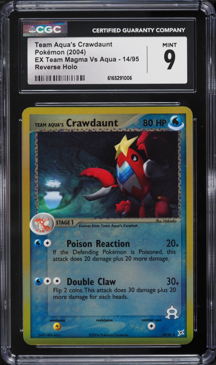 2004 Pokemon EX Team Magma Vs Aqua Reverse Holo Team Aqua's Crawdaunt #14 CGC 9 MINT