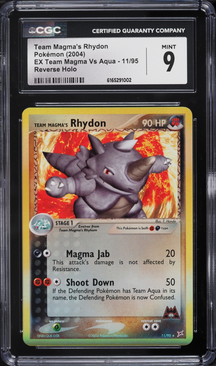 2004 Pokemon EX Team Magma Vs Aqua Reverse Holo Team Magma's Rhydon #11 CGC 9 MINT