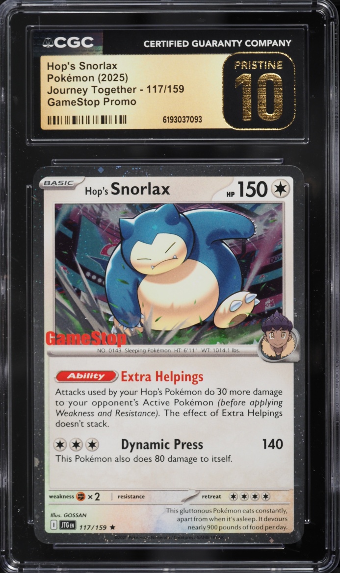 2025 Pokemon SV Journey Together GameStop Promo Holo Hop's Snorlax #117 CGC 10 PRISTINE