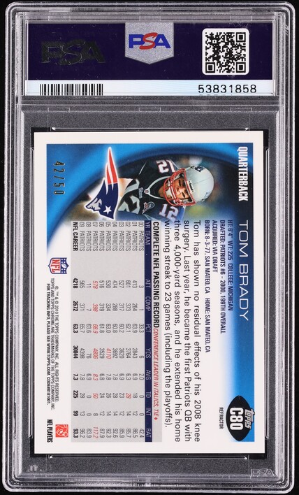 2010 Topps Chrome Gold Refractor Tom Brady /50 #C80 PSA 9 MINT