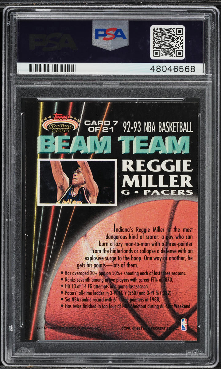 1992 Stadium Club Beam Team Members Only Reggie Miller #7 PSA 10 GEM MINT