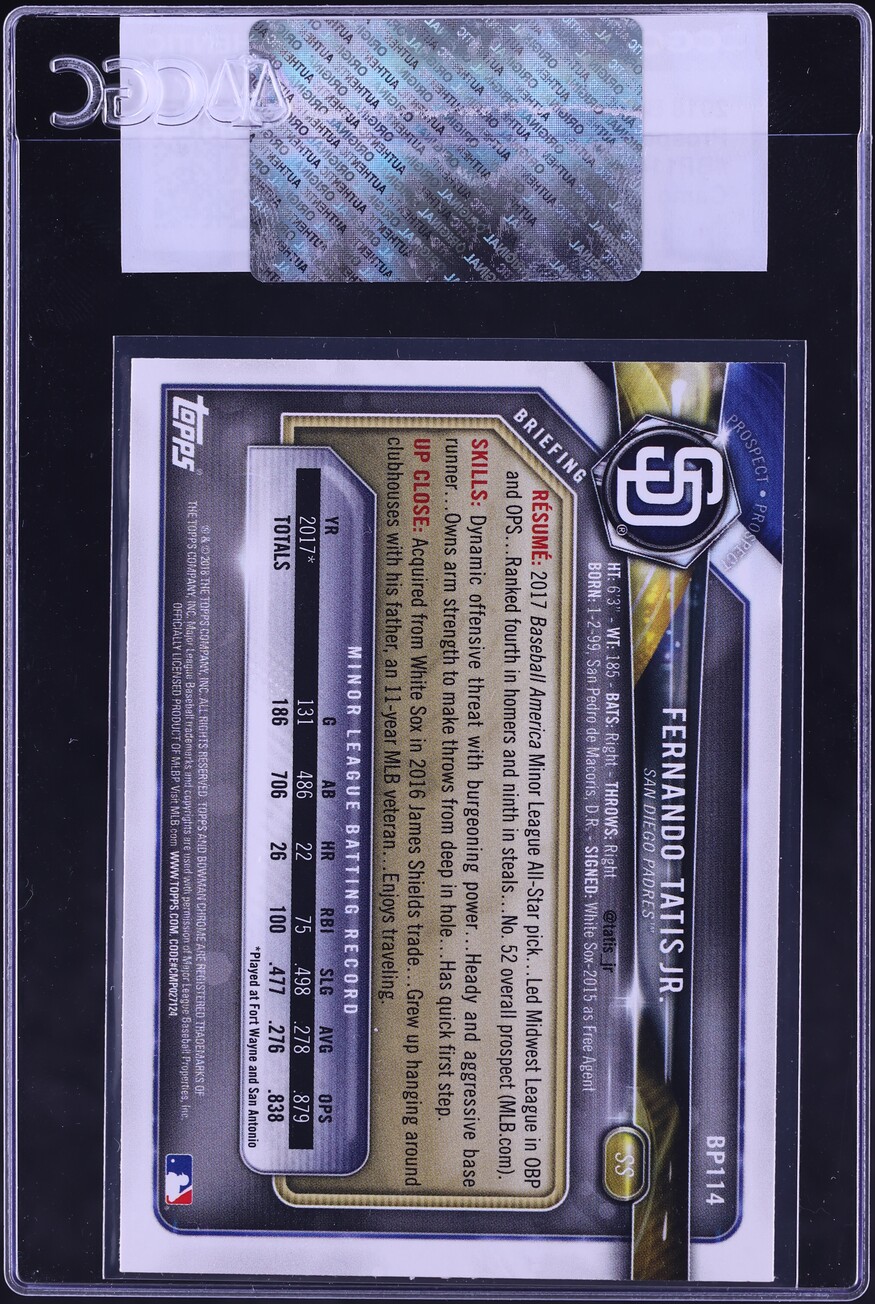 2018 Bowman Camo Fernando Tatis Jr. PROSPECT #BP114 CGC AUTH
