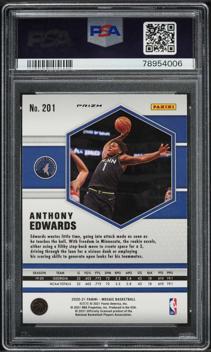 2020 Panini Mosaic Green Anthony Edwards ROOKIE #201 PSA 10 GEM MINT