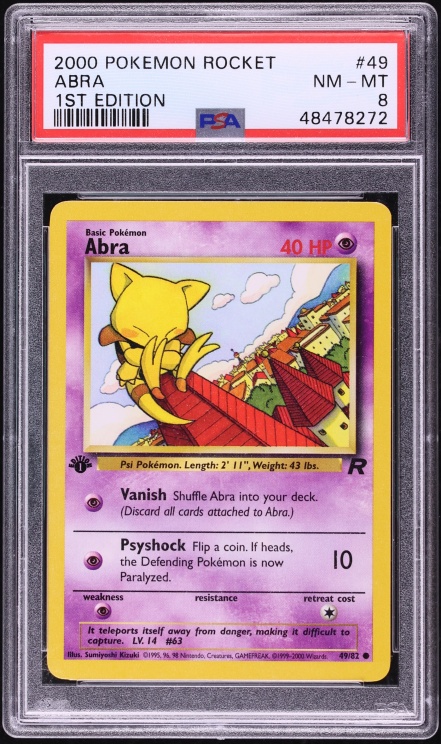 2000 Pokemon Team Rocket 1st Edition Abra #49 PSA 8 NM-MT