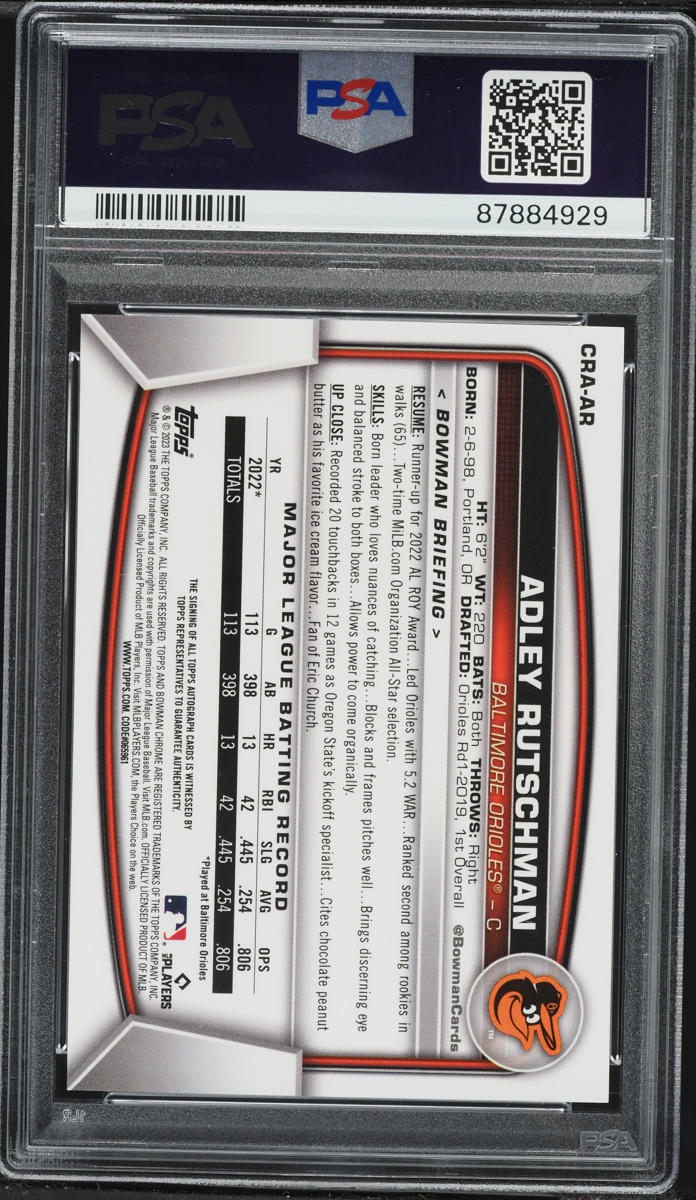 2023 Bowman Chrome Orange Refractor Adley Rutschman ROOKIE AUTO /25 #CRA-AR PSA 10 GEM MINT