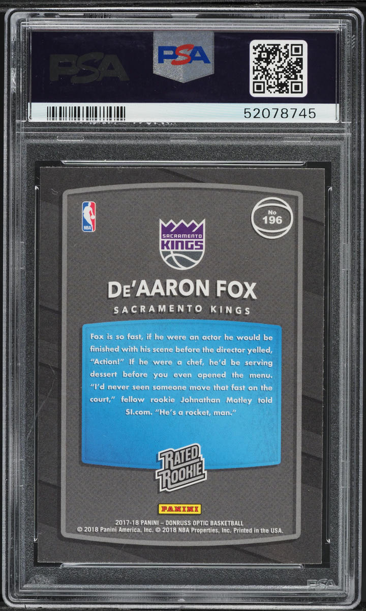 2017 Donruss Optic Red & Yellow De'Aaron Fox ROOKIE #196 PSA 10 GEM MINT
