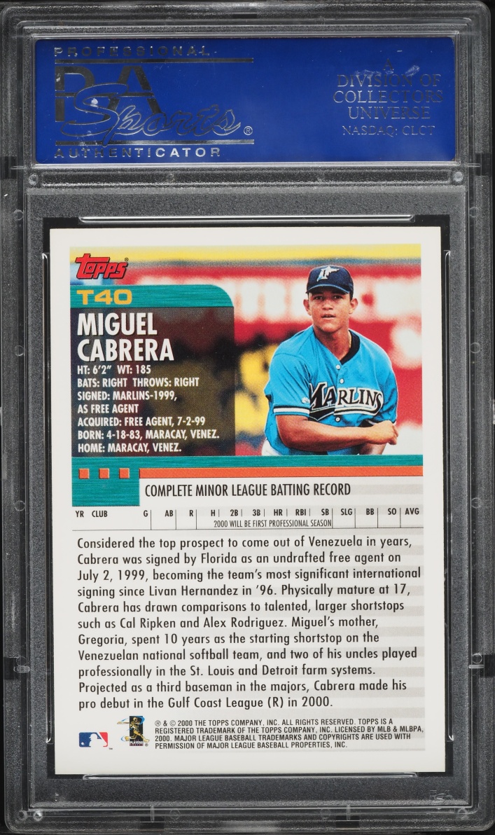 2000 Topps Traded Miguel Cabrera ROOKIE #T40 PSA 10 GEM MINT