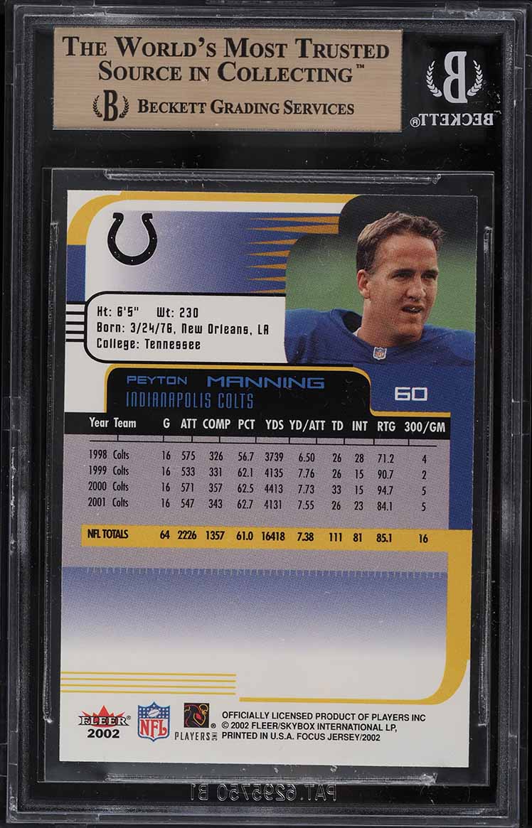 2002 Fleer Focus Jersey Edition Peyton Manning #60 BGS 9.5 GEM MINT