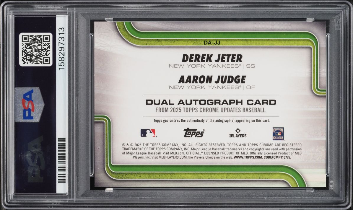 2025 Topps Chrome Update Red Refractor Derek Jeter Aaron Judge AUTO 5/5 #DA-JJ PSA 8 NM-MT