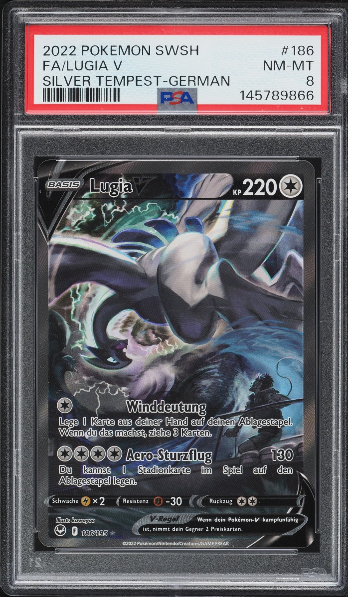 2022 Pokemon German Sword & Shield Silver Tempest Alt Art Lugia V #186 PSA 8 NM-MT