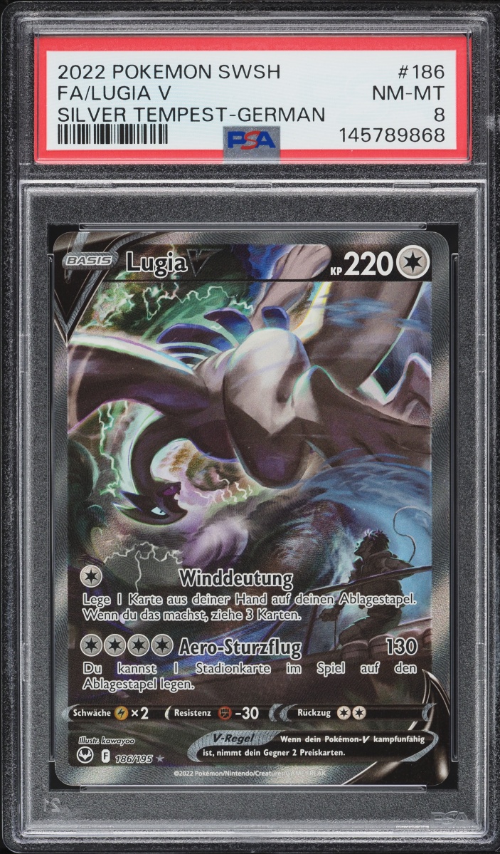 2022 Pokemon German Sword & Shield Silver Tempest Alt Art Lugia V #186 PSA 8 NM-MT