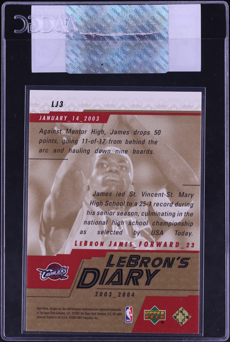 2003 Upper Deck LeBron's Diary LeBron James ROOKIE #LJ3 CGC AUTH