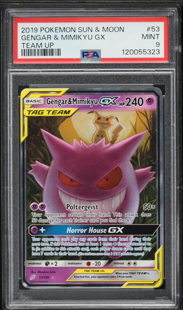 2019 Pokemon Sun & Moon Team Up Full Art Gengar & Mimikyu GX #53 PSA 9 MINT