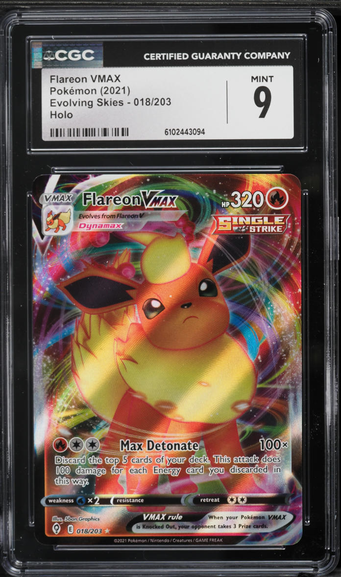 2021 Pokemon Sword & Shield Evolving Skies Full Art Flareon VMAX #18 CGC 9 MINT